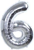 Folie Ballon Cijfer 6 Jaar Zilver 86Cm Verjaardag Folieballon Met Rietje