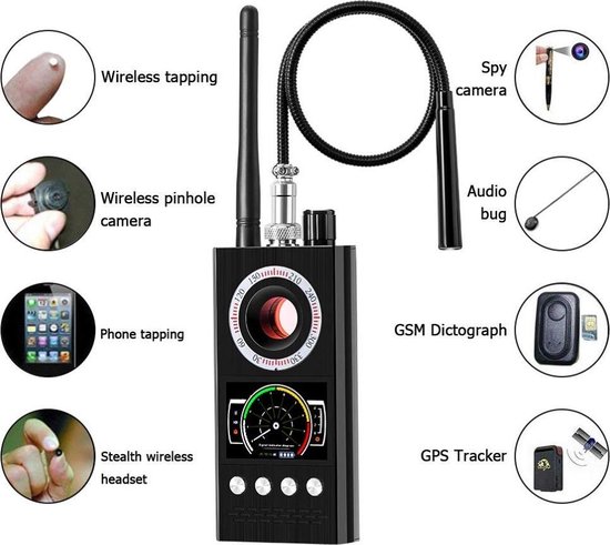 Detectieapparaten - Draadloze signaaldetector RF Bug Finder Anti-Afgeluisterde Detector Anti Candid Camera GPS Tracker Locator | Zwart