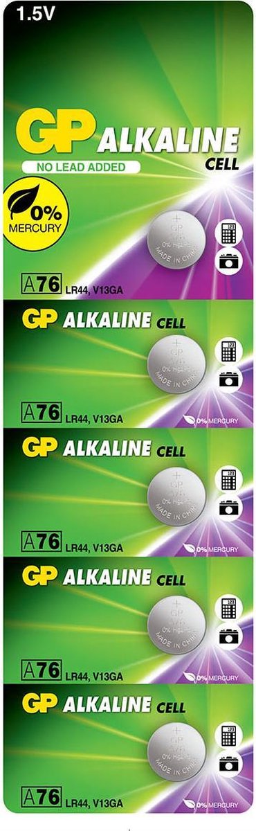 GP Extra Alkaline LR44 batterij | AG13 | A76 knoopcel batterijen 1.5V V13GA - 5 stuks
