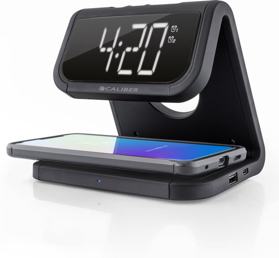 Caliber Digitale Wekker met Draadloze Oplader Alarmklok met Nachtlampje en Dual Alarm (HCG020QI-B)