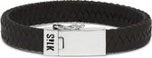 SILK Jewellery - Zilveren Armband - Alpha - 841LK.19 - zwart leer - Maat 19