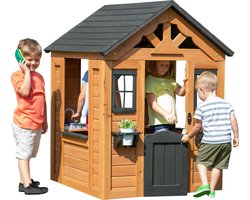 Backyard Discovery Sweetwater Speelhuis in Bruin / Grijs - Houten Speelhuisje met Speelkeuken en accessoires - Speelhuis voor de tuin / buiten