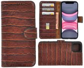 iPhone 11 Pro Hoesje - Wallet Bookcase Cover Pearlycase Echt Leder hoesje Croco Bruin