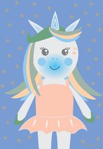 Unicorn ballerina blauw poster A4