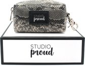 Studio Proud - Houder voor hondenpoepzakjes – snake print - zilverkleurige accenten - bijpassende riem mogelijk