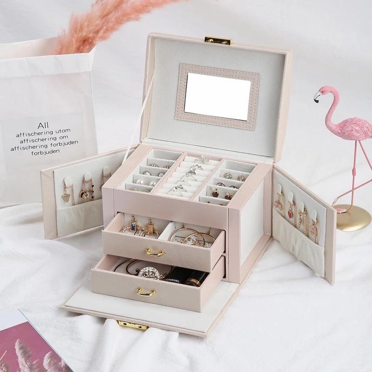 HSLFUAI Sieradendoosje met ledlicht voor halsketting, luxe geschenkdoos met binnenkant van zwart fluweel, ideaal voor bruiloft, verjaardag, Valentijnsdag, Moederdag, Kerstmis
