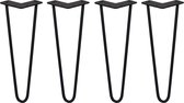 4 x Tafelpoten staal - Lengte: 35.5cm - 2 pin - 10mm – Zwart - SkiSki Legs ™ - Retro hairpin pinpoten