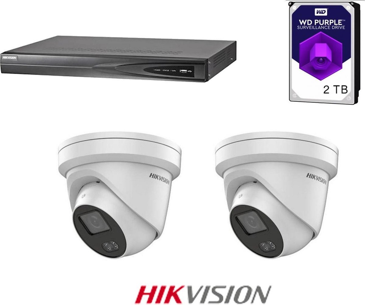 HIKVISION ColorVu Camera beveiliging set, 4K 4-channel recorder incl 1TB WD Purple, 2x ColorVu 4MP Dome's 2.8mm + beugels en gratis 50meter netwerkkabel.
