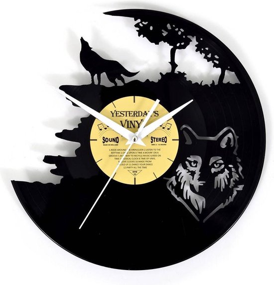 LP wandklok Wolf - Vinyl klok - Met geschenkverpakking