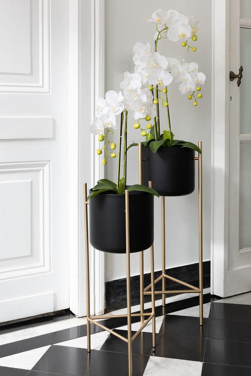 Cache-pot Sur Pied Métal Noir - Petite Taille 11x11x19 Cm - Design Moderne Pour Intérieur