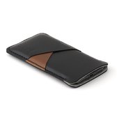 Jaccet - iPhone Xs sleeve - Handgemaakt Full-grain lederen insteekhoes - zwart leer - grijs wolvilt voering. iPhone Xs wallet case