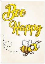 Spreukenbordje: Bee Happy! | Houten Tekstbord