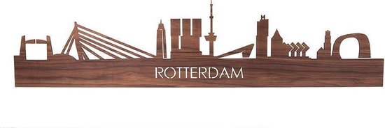 Skyline Rotterdam Notenhout - 100 cm - Woondecoratie - Wanddecoratie - Meer steden beschikbaar - Woonkamer idee - City Art - Steden kunst - Cadeau voor hem - Cadeau voor haar - Jubileum - Trouwerij - WoodWideCities