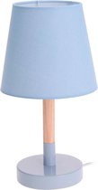 Lichtblauwe tafellamp/schemerlamp hout/metaal 23 cm - Woondecoratie lamp op metalen voet lichtblauw