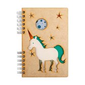 KOMONI - Duurzaam houten Notitieboek - Dagboek - Gerecycled papier - Navulbaar - A6 - Gelinieerd -  Unicorn