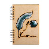 KOMONI - Duurzaam houten Notitieboek - Dagboek -  Gerecycled papier - Navulbaar -  A4 - Gelinieerd -  Veer & Inkt