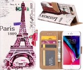 iPhone 8+(Plus) / 7+(Plus) Eiffeltoren (1889) Design Booktype Kunstleer Hoesje & Pasjesruimte