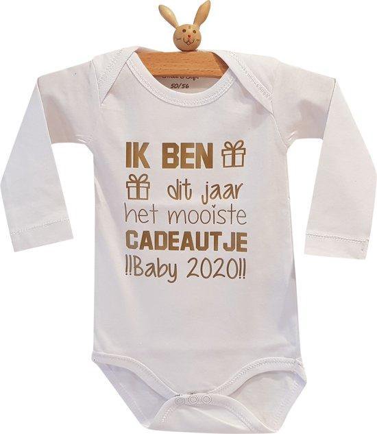 Barboteuse bébé avec annonce de grossesse texte - annonce Je suis le plus beau bébé présent cette année en 2020 | manche longue | or blanc | taille 50-56 | cadeau papa maman grand-mère et grand-père oncle tante fête des pères fête des mères
