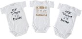 romper baby set met tekst jongen meisje korte mouw 3 stuks| beste papa en mama en ik ben het mooiste cadeautje dit jaar| maat 74-80 | kraamcadeau kraamkado aankondiging bekendmakin