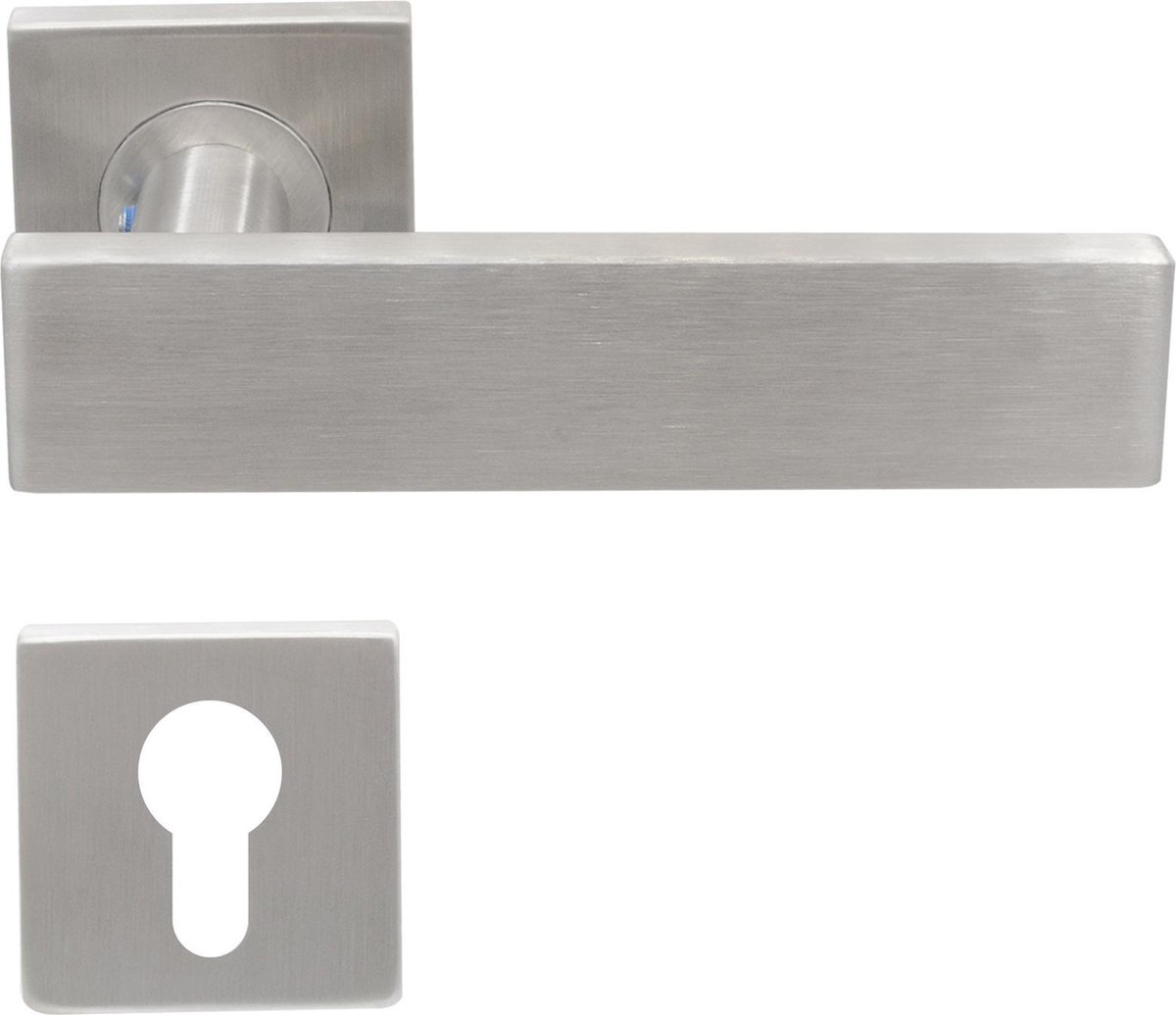 Slotman Solutions Deurklink Cilinder – RVS – Vierkante Rozet – PZ – Deurbeslag Set