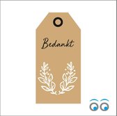 Cadeaukaartje - "Bedankt" - Bloemenkaartje - Bloemenlabel - Bruin Kraft - 10 x 5 cm - 20 stuks - Met Boorgaatje