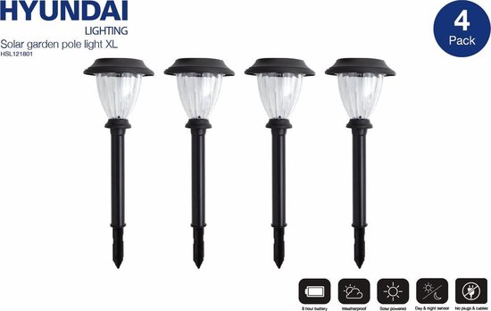 bol.com | Hyundai - Tuin buitenlamp op zonne-energie - XL – LED - 4 pack