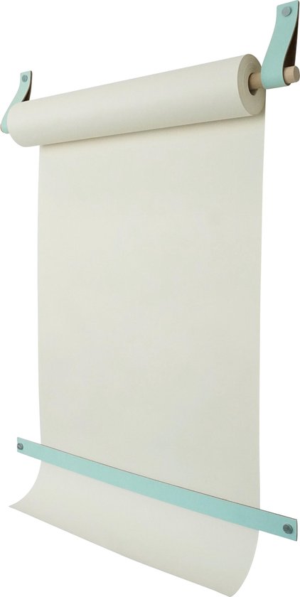 Rouleau de dessin - aux boucles d'apprentissage | BLEU CLAIR (Rouleau de papier: blanc, Support de rouleau: bois rond)
