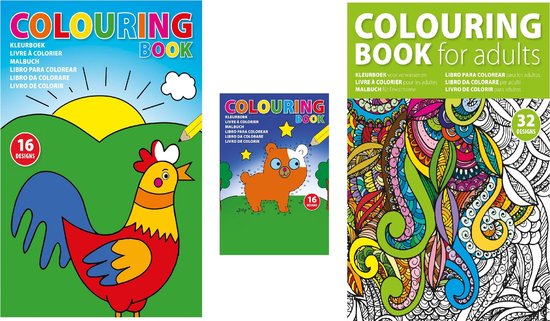3 Kleurboeken, Kleurboek Kinderen 2 x en één kleurboek voor volwassenen | bol.com