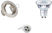 LED Spot Set - GU10 Fitting - Inbouw Rond - Mat Nikkel - Kantelbaar Ø83mm - Philips - CorePro 830 36D - 4W - Warm Wit 3000K - Dimbaar - BES LED