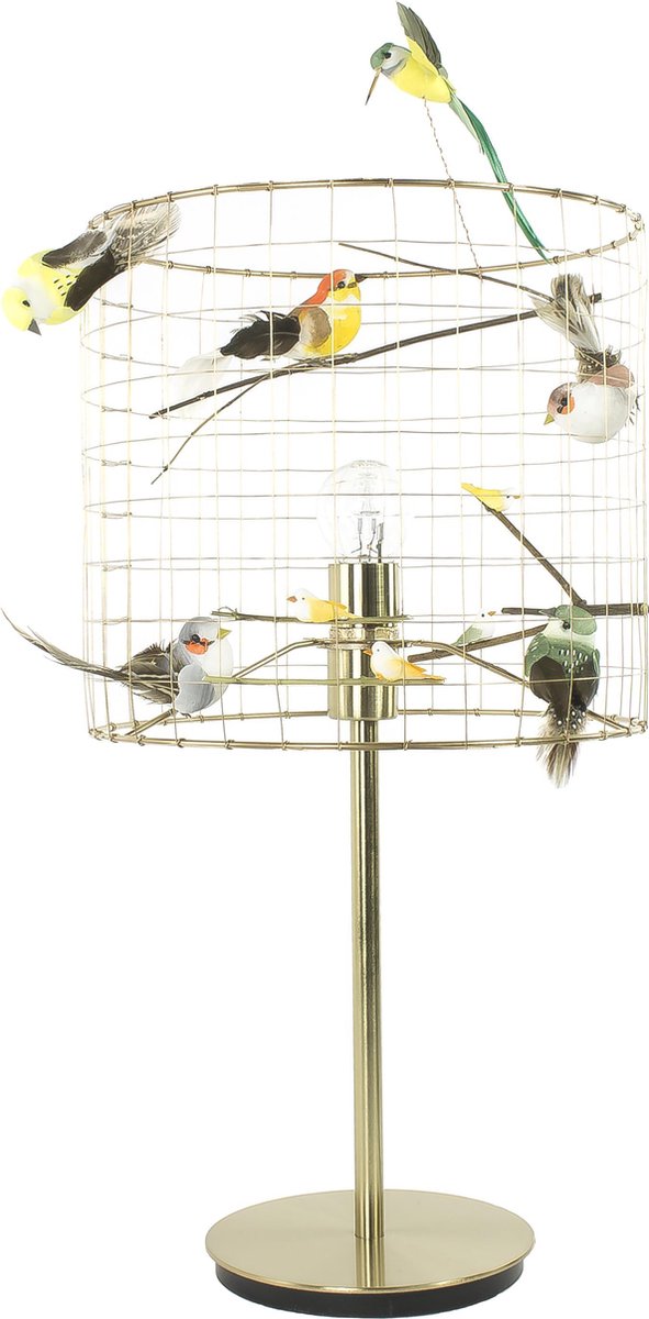 Tafellamp met vogeltjes-Landelijk-Goud-Woonkamer-Hal-Kantoor-Ø25cm.