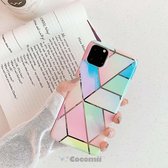 geschikt voor Apple iPhone 11 hoesje marmeren patroon - regenboog + glazen screen protector