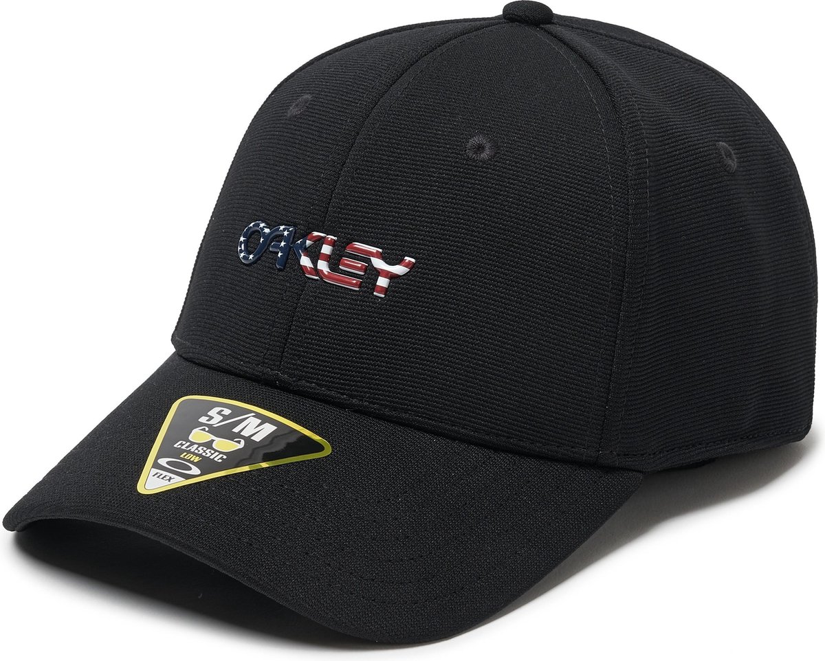 Oakley 6 Panel Stretch Metallic Hat Black/american Flag S/m