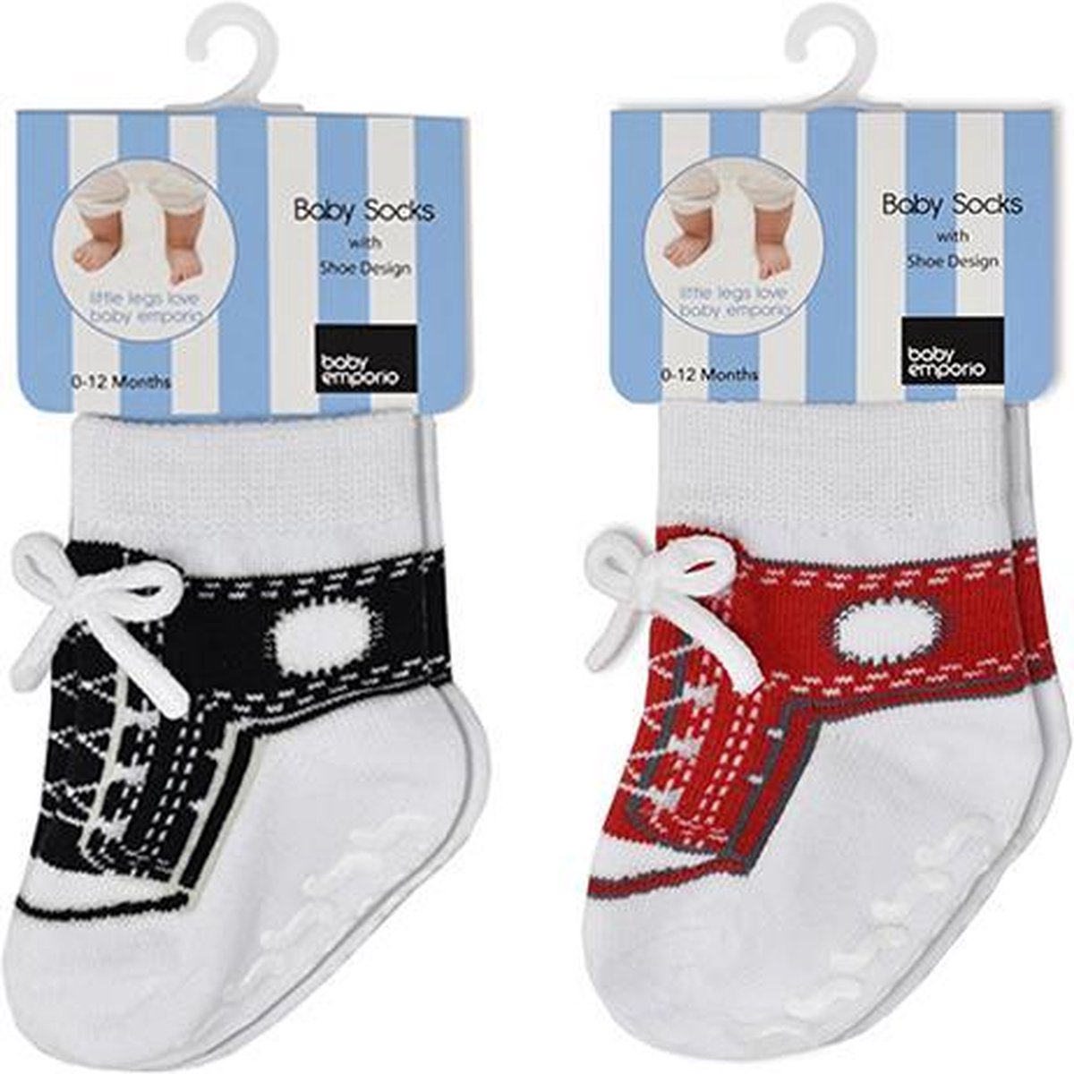 Boy Sneakers zwart en rode sokjes voor baby 0-12 maanden-Witte vetertjes-Anti slip zooltjes-Kraamcadeau-Baby shower