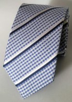 Zijden Stropdas - Blauw met streepjes en ruit