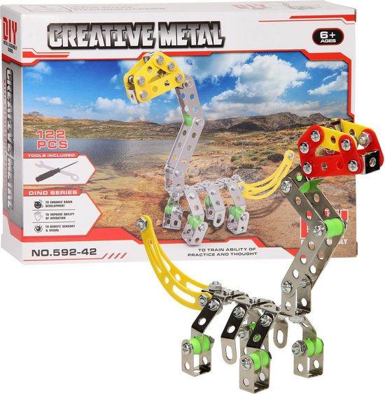 Metal Ding Set Construct Construction Set Metal Dino, 122 Pcs. | bol