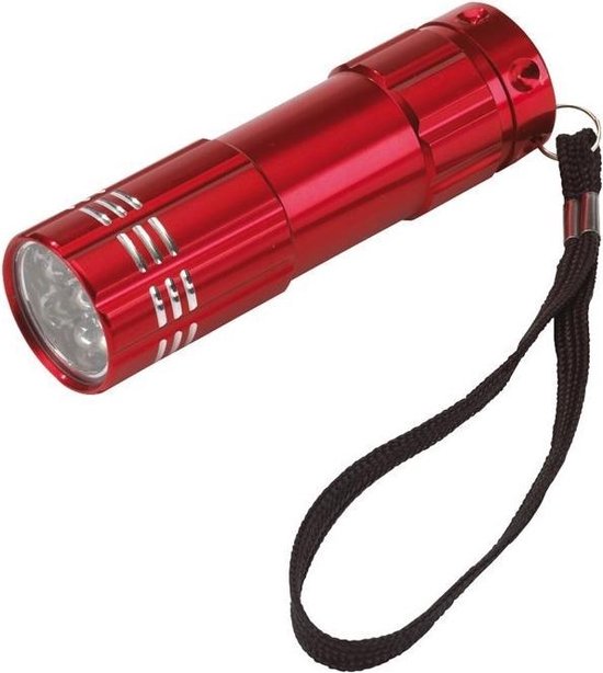 2x stuks kleine 9x LED krachtige zaklamp in het rood van 9.5 cm - incl. batterijen en koordje
