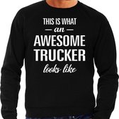 Awesome trucker / vrachtwagenchauffeur cadeau sweater zwart here M