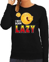 Funny emoticon sweater I was born lazy zwart dames M