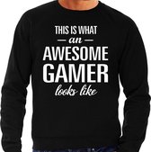 Awesome gamer - geweldige gamers cadeau sweater zwart heren - Vaderdag kado trui M