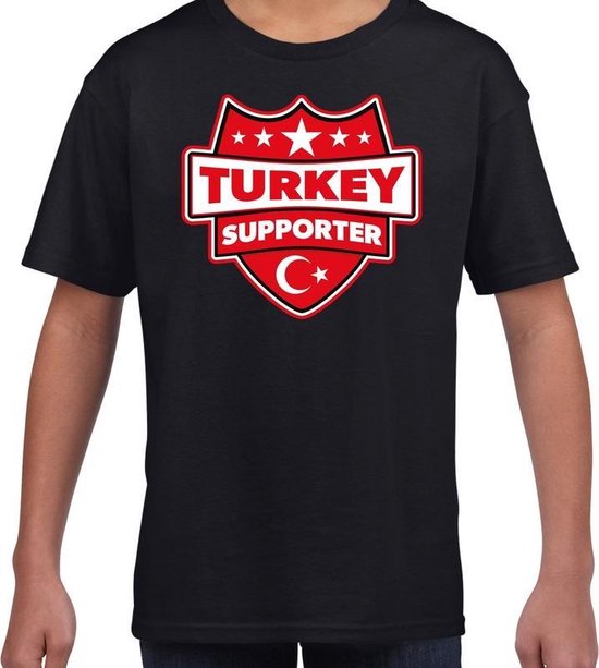 Turkey supporter schild t-shirt zwart voor kinderen - Turkije landen shirt / kleding - EK / WK / Olympische spelen outfit 158/164