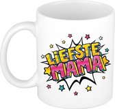 Liefste mama cadeau koffiemok / theebeker wit met sterren - 300 ml - keramiek - Moederdag - cadeau beker / waardering mok