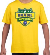 Brazilie /Brasil schild supporter  t-shirt geel voor kinderen XL (158-164)