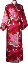 ORIGINELE JAPANSE KIMONO MET KRAANVOGEL DESSIN (ROOD) (KATOEN) (MAAT ZIE PRODUCTBESCHRIJVING !)