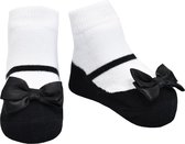 Festive zwarte sokjes voor baby meisje 0-12 maanden.  Satijnen strikjes-Anti slip zooltjes-Kraamcadeau-Baby shower