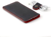 JACCET lederen iPhone Xr sleeve - antraciet/zwart leer met rood wolvilt - Handmade in Nederland
