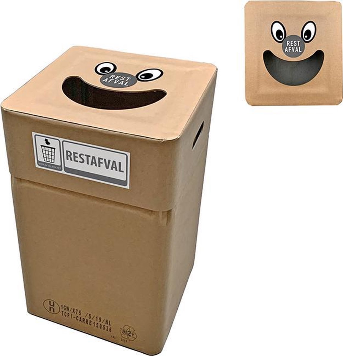 Kartonnen prullenbak/afvalbak Restafval type smile (herbruikbaar)