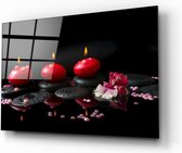 Insigne Glazen Schilderijen - Rode Kaarsen - Ontspannen spa - Glasschilderij - 72x46 cm - 4 mm