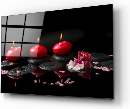Peinture en Glas trempé imprimée UV Bougies rouges 72x46 cm