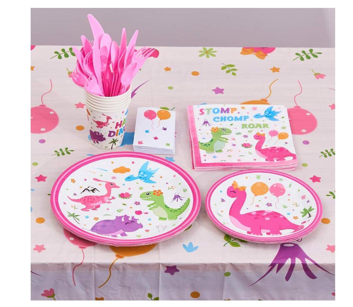 61 stuks dinosaurus verjaardagsdecoraties - inclusief borden, servetten, dino-tafelkleed, feestdecoraties voor jongens en kinderen, dinosaurus verjaardagsbenodigdheden, dienen 20 gasten
