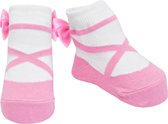 Ballerina sokjes roze voor baby meisje 0-12 maanden. Satijnen strikjes -Anti slip zooltjes-Kraamcadeau-Baby shower